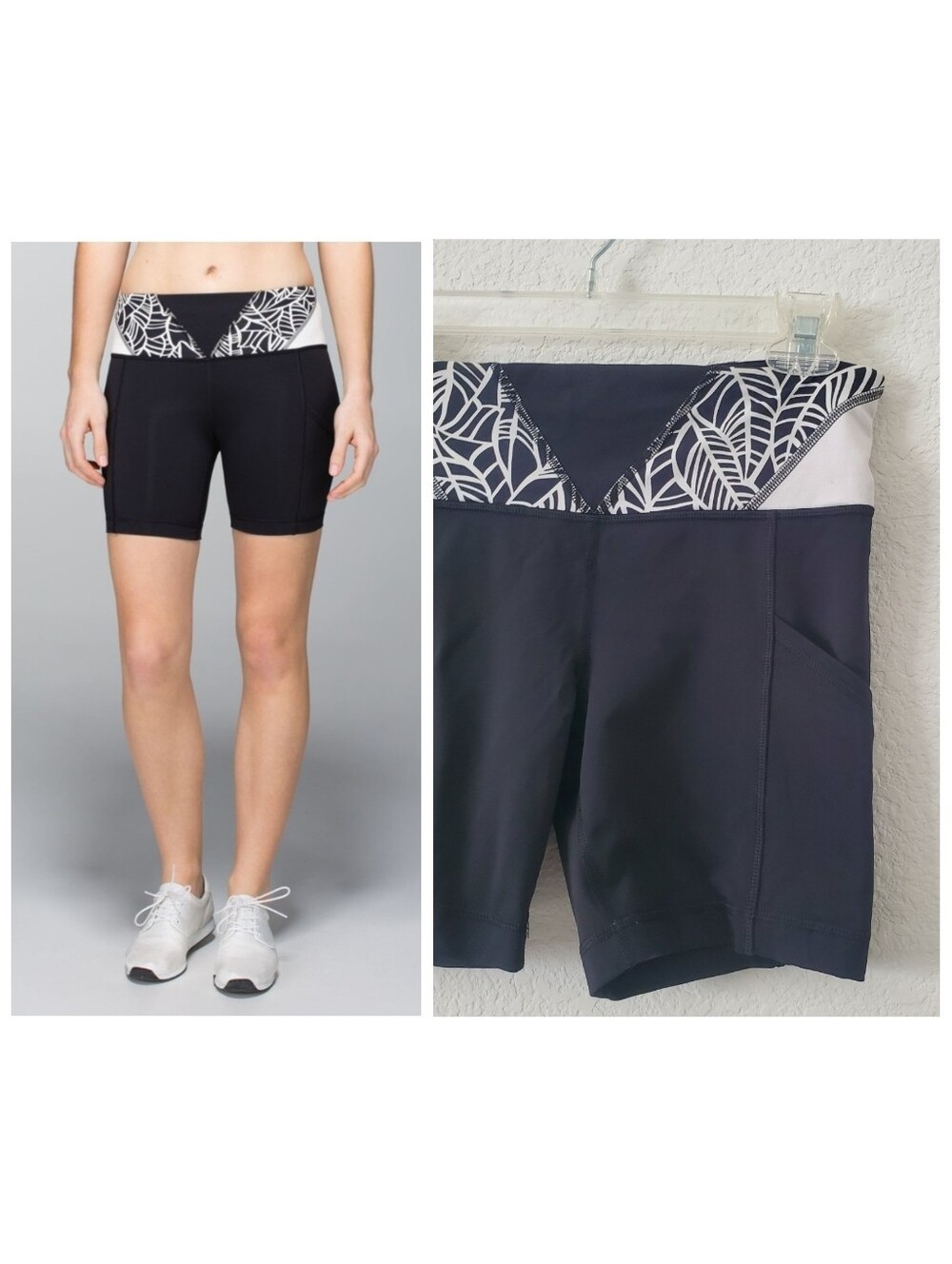 Lululemon Run Dart & Dash Black Bike Shorts 6 Contrast Quilt Waistband Hiking